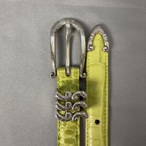 Brighton Lime Green Croc Embossed Leather Western Belt Silver Hardware S